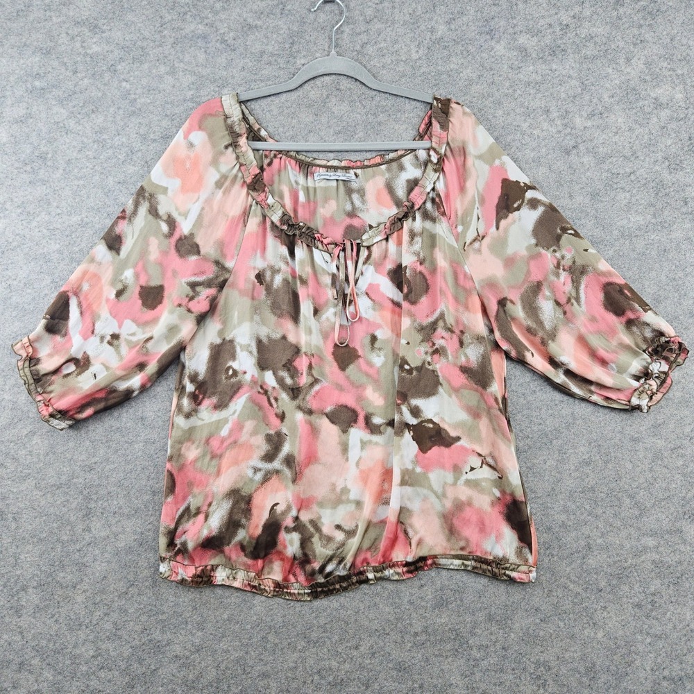 Signature Larry Levine Woman Women's Blouse Pink Abstract Print 1X Blouson Top